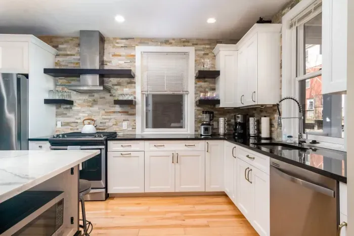 A dream chef's kitchen, with top appliances, perfect for dining and entertaining