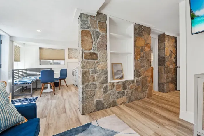 A view of the hallway and dining area