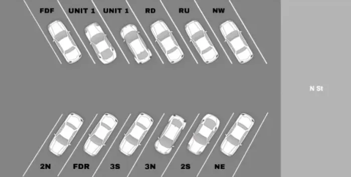 See the spot for unit FDR in the picture. This is the one complimentary spot for this unit.