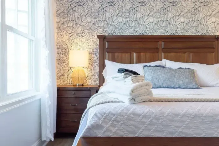 King-size bed with Fire TV in the master suite.