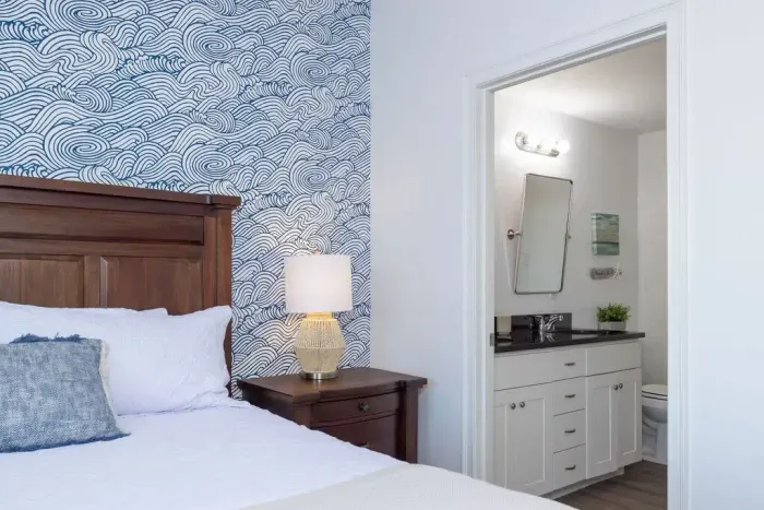 King-size bed with Fire TV in the master suite.