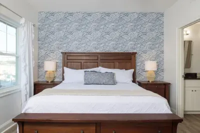 King-size bed with Fire TV in the master suite.