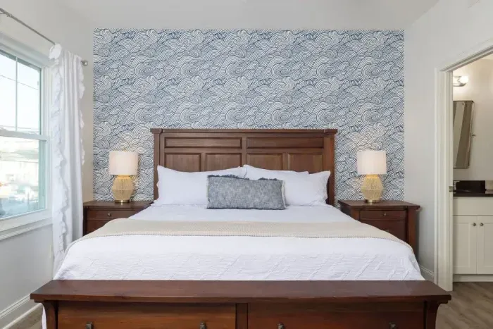 King-size bed with Fire TV in the master suite.