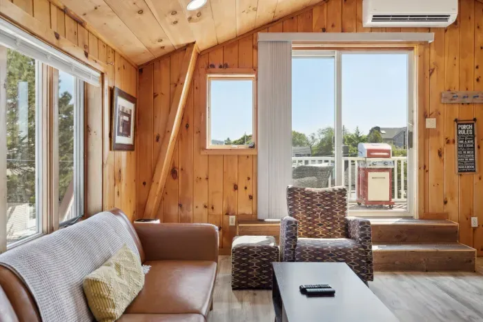 Living room with smart TV and mini split heating and cooling