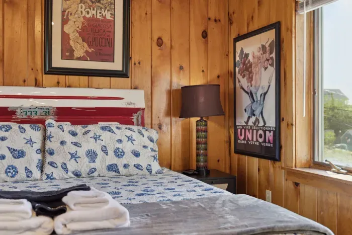 Bedroom area with a king bed, and clean provided linens