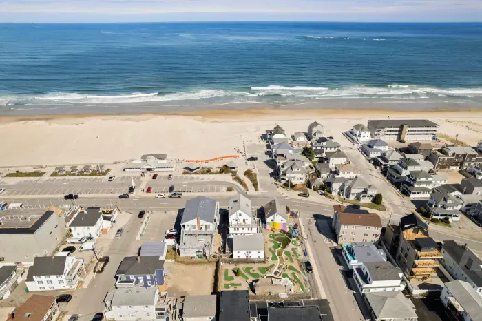 This is an aerial view of the Americana! Just steps from the beach!