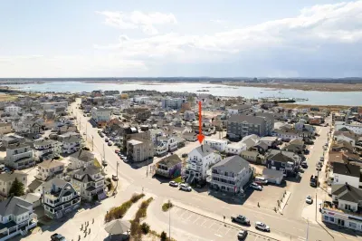 This is an aerial view of the Americana! Just steps from the beach!