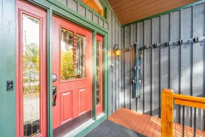Welcome to Strasse Ski Chalet! Ski rack is located right outside the front door for ease of access to the driveway