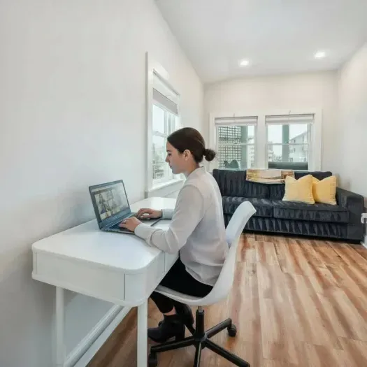Work from home comfortably with a designated work from home office with sleeper sofa.