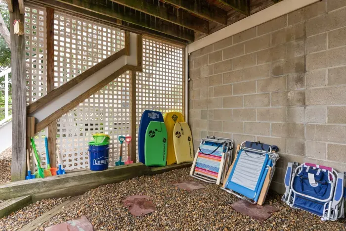 Beach chairs and beach toys provided