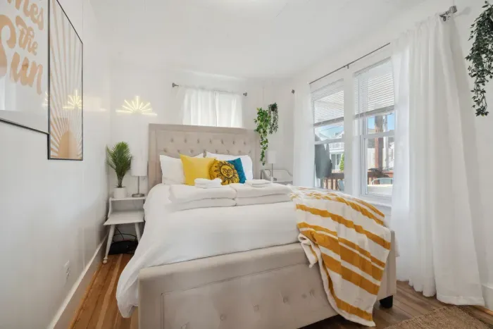 Master bedroom comes with brand new queen size bed and USB-enabled lamps.