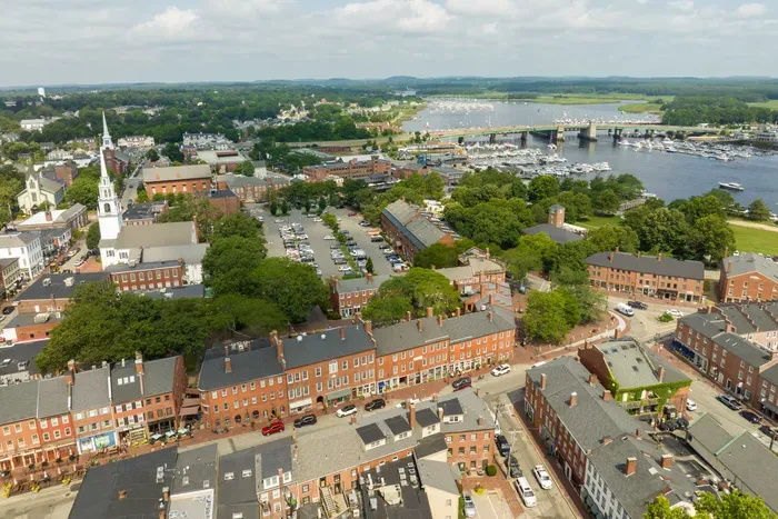 Aerial view of Downtown Newburyport and the Merrimack River