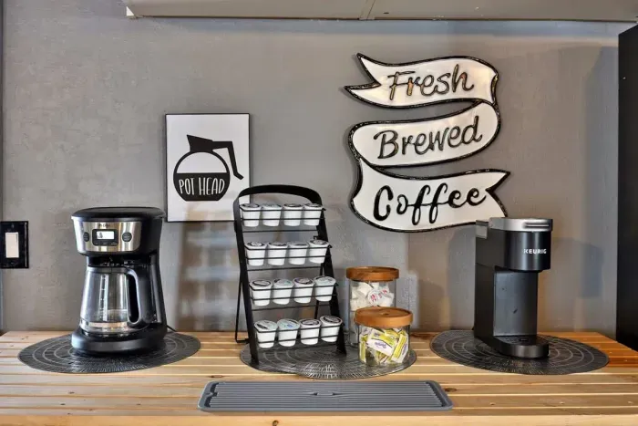 Coffee station with Keurig, Drip and provided k-cups