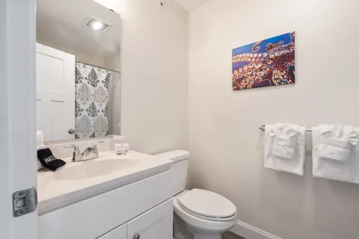 Second floor full bathroom with shower/tub combo