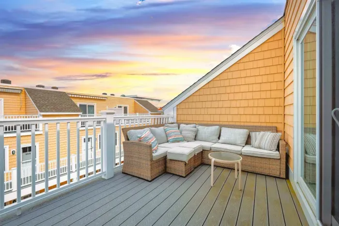 Comfy sectional located on the upstairs balcony!