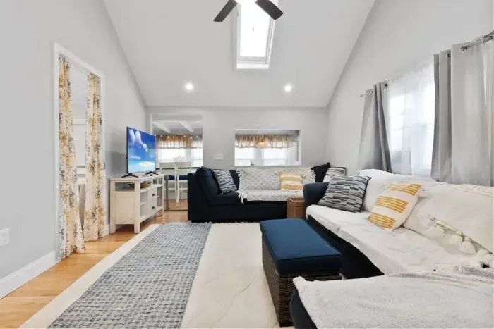 Living room with vaulted ceilings