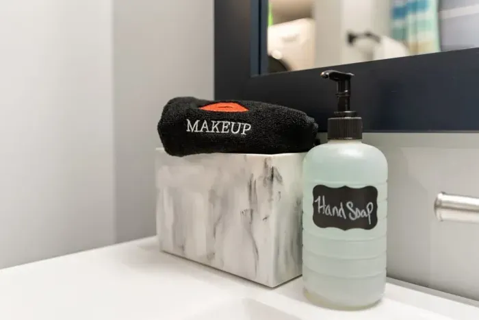Hand soap and make up towel