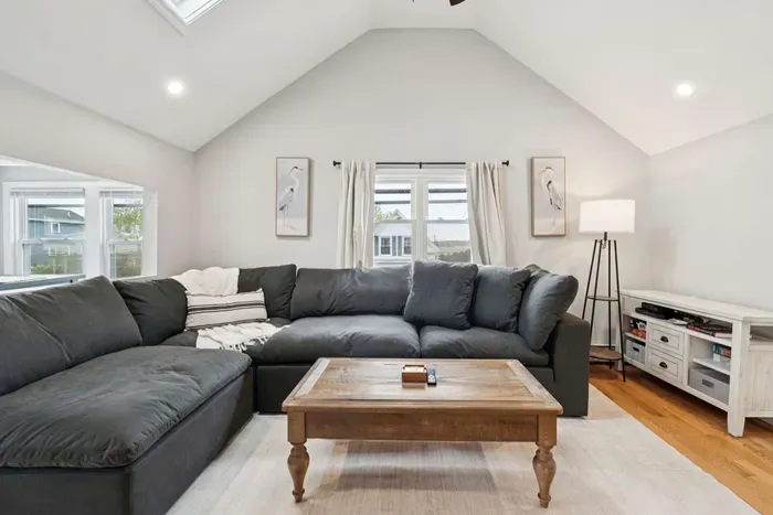 Living room with vaulted ceilings