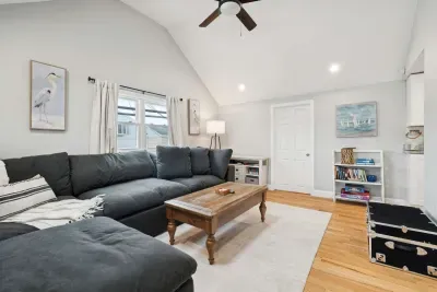Living room with vaulted ceilings