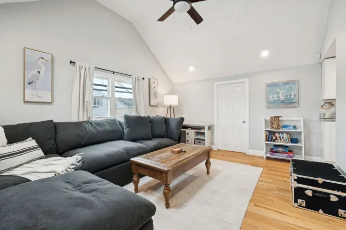 Living room with vaulted ceilings