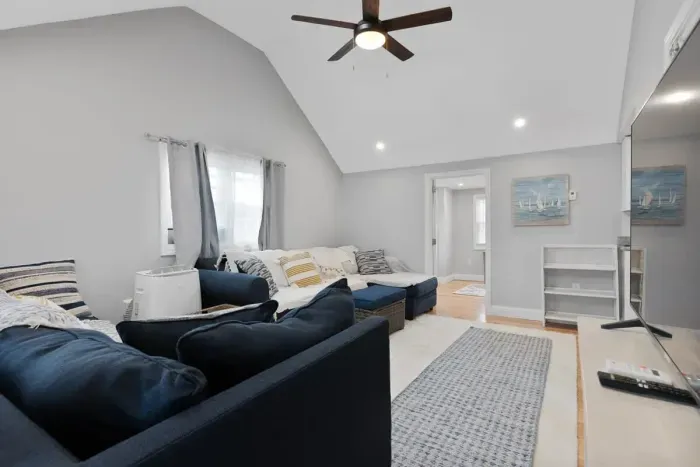 Living room with vaulted ceilings