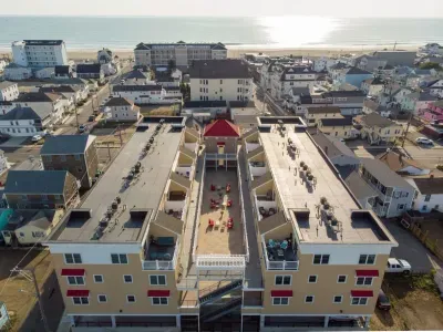 Aerial view of the building