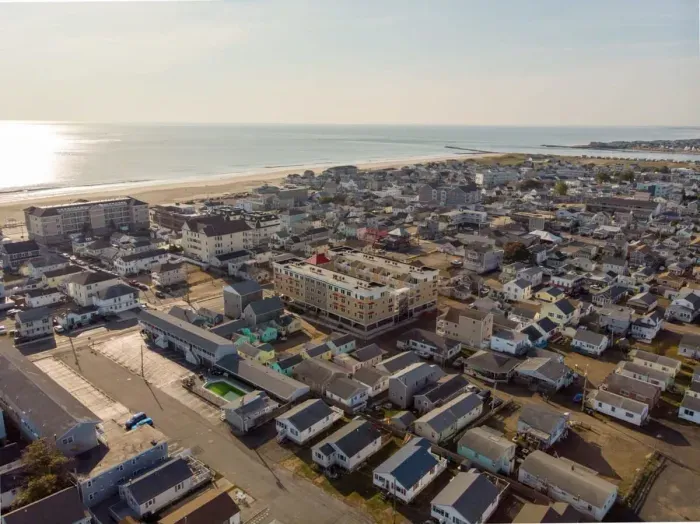 Aerial view of the building