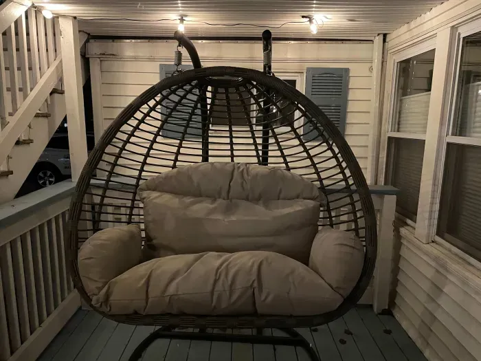 The nest chair on the private deck!