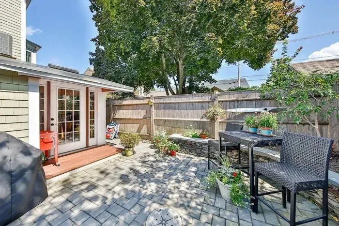 Private back patio with gas grill