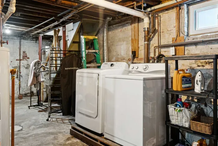 The washer and dryer are located in the basement.