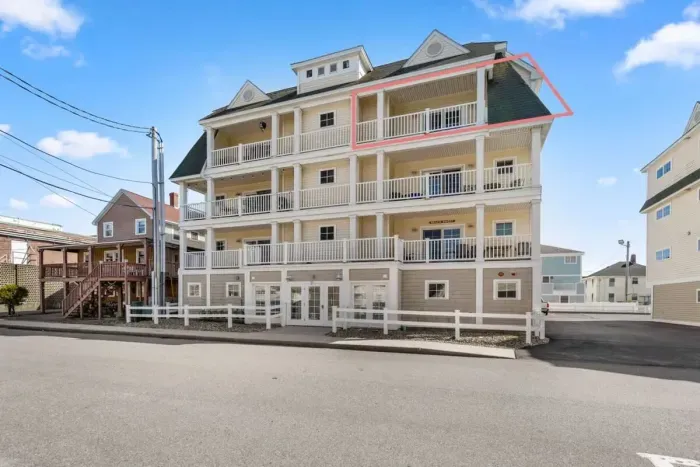 Street view of our condominium building. A half block to the beach. Condo is located on top floor, oceanside.