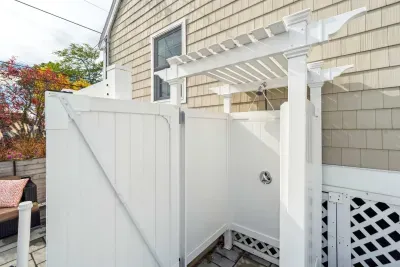 The outdoor shower! Located off the back patio