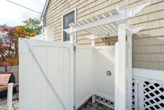 The outdoor shower! Located off the back patio