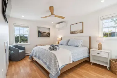 Master bedroom with king bed, smart tv, and mini split heating and cooling. Clean linens and towels provided.