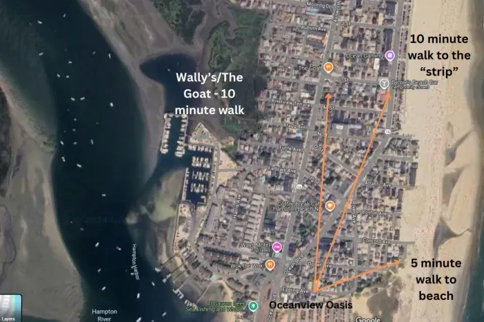 Welcome to Hampton Beach! Oceanview Oasis is located at the bottom of the screen. 