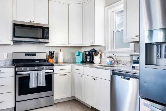 Fully equipped kitchen.  Features K-cup coffee maker with drip option and all the coffee essentials. 