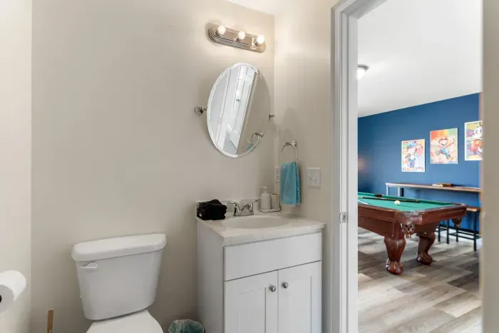 2nd level full bathroom with shower tub.