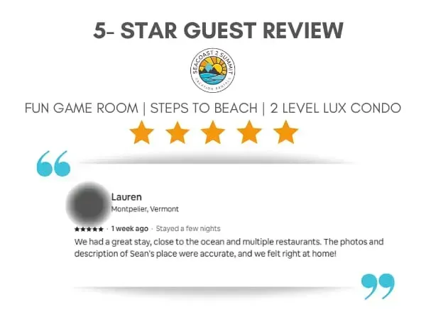 5 Star Review from  a Recent Guest