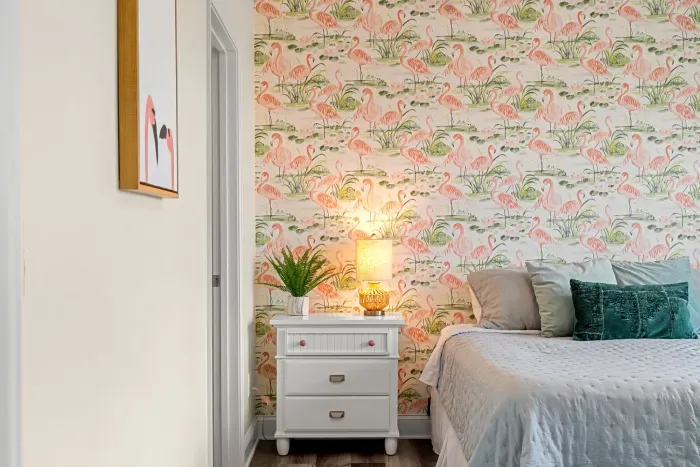 Primary bedroom with king bed, two large closets, smart TV and en-suite bathroom.