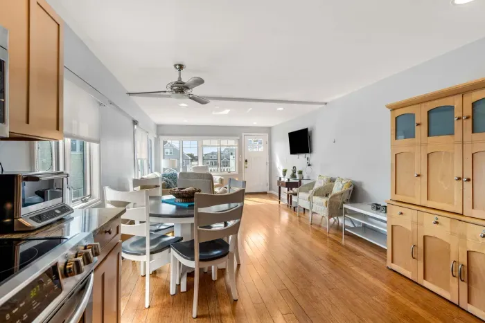 Open concept living area and kitchen. Fully equipped with all major appliances, including a dishwasher.