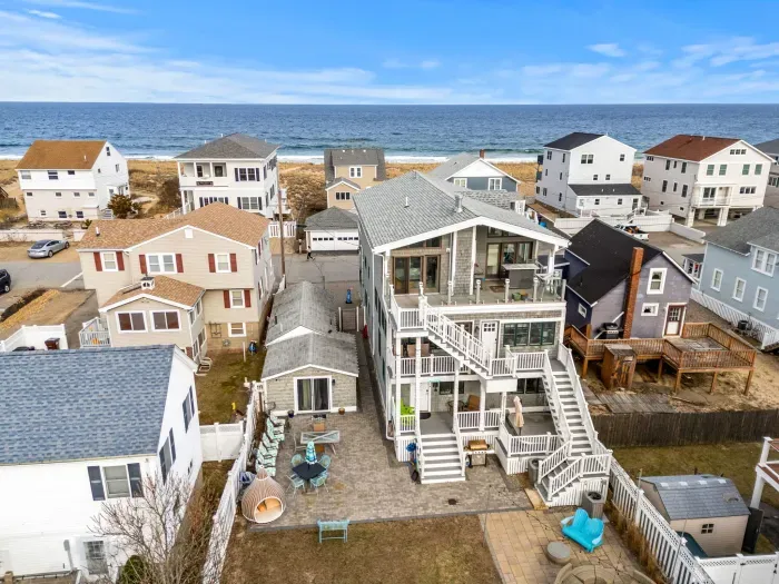 Aerial view of Serendipity Beach Retreat! The backyard is a shared space for all guests. 