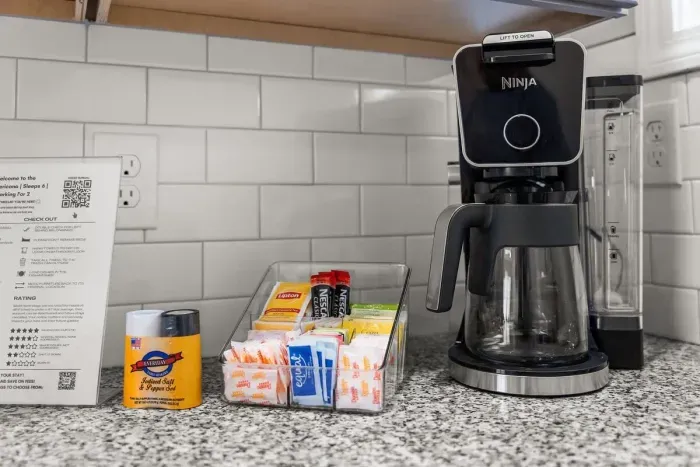 Fully-equipped kitchen with coffee and tea provided