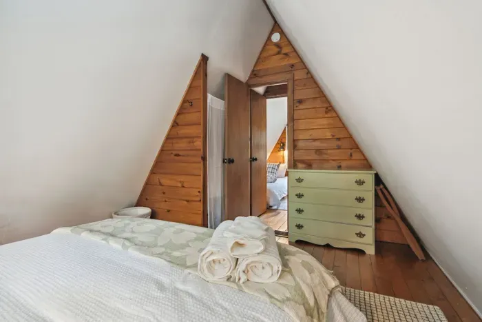 The curtained off closet is space for cleaners. The dresser and luggage rack is available for your items :) 