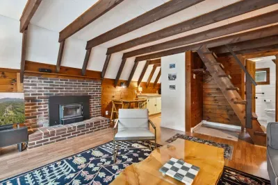 PLEASE NOTE this fireplace does not work. Please do not use it. The A-Frame gets nice and warm with the furnace and mini splits ;)