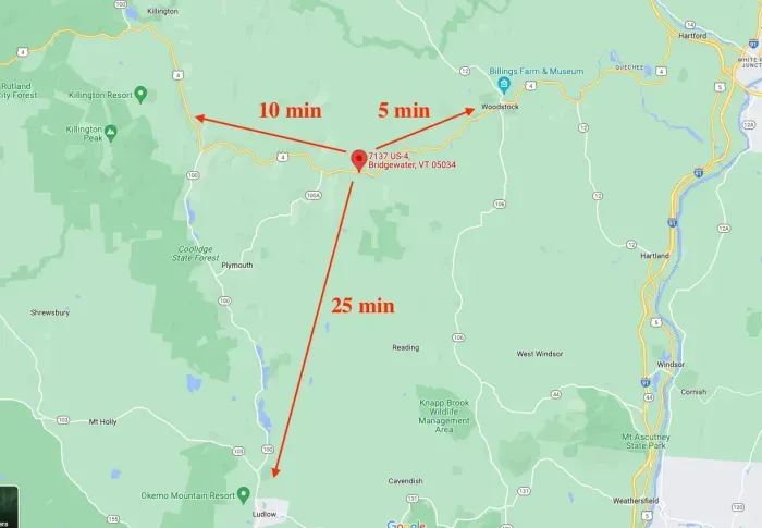 Proximity is paramount! 5 min to Woodstock, 10 min to Killington Skyeship and 25 min to Okemo!