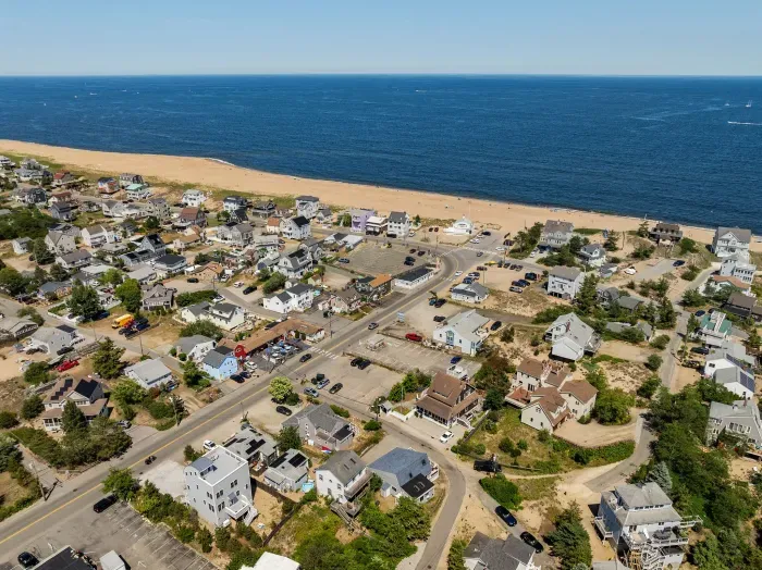 Aerial view of Beach Plum Cottage! This home is located just steps to the beach and in the heart of all the action on Plum Island!