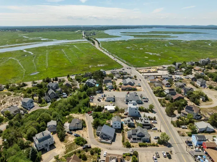Aerial view of Beach Plum Cottage! This home is located just steps to the beach and in the heart of all the action on Plum Island!