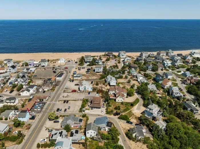 Aerial view of Beach Plum Cottage! This home is located just steps to the beach and in the heart of all the action on Plum Island!