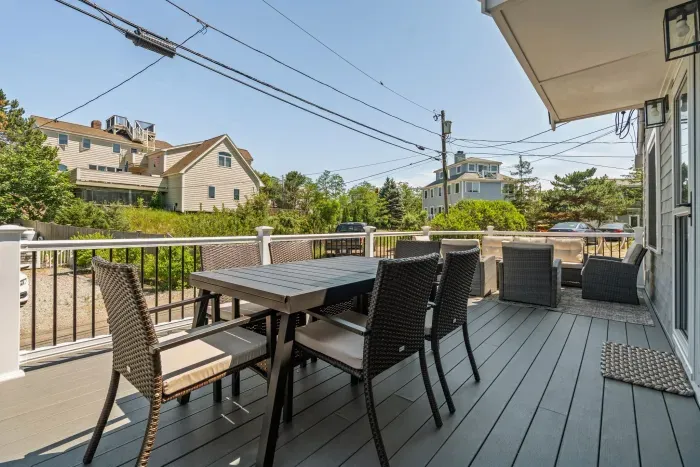 There is is plenty of dining and lounge seating for all guests out on the deck!