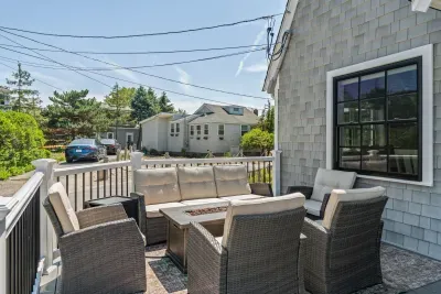 There is is plenty of dining and lounge seating for all guests out on the deck!